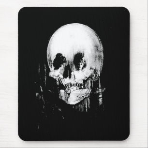 Woman with Halloween Skull Reflection In Mirror Mouse Pad