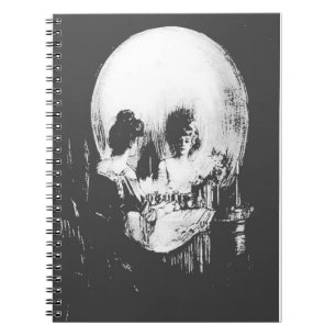 Woman with Halloween Skull Reflection In Mirror Notebook