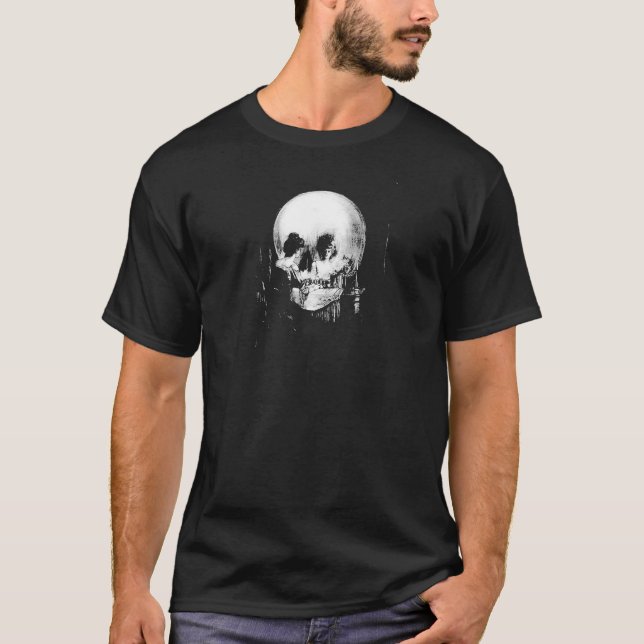 Woman with Halloween Skull Reflection In Mirror T-Shirt (Front)
