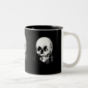 Woman with Halloween Skull Reflection In Mirror Two-Tone Coffee Mug