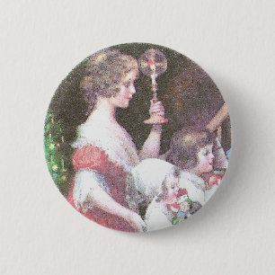 Woman with Haloed Candle Vintage Christmas 6 Cm Round Badge