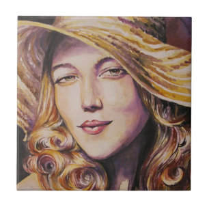 Woman with hat ceramic tile