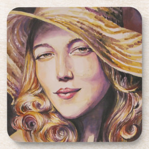 Woman with hat coaster
