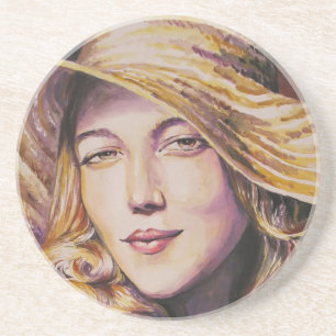 Woman with hat coaster