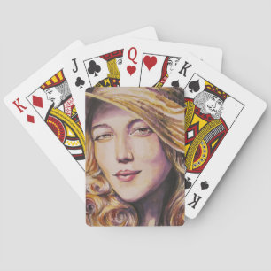 Woman with hat playing cards