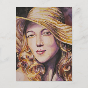Woman with hat postcard