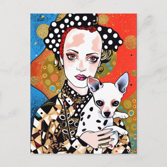 Woman With Her Adorable Spotted Dog Postcard (Front)