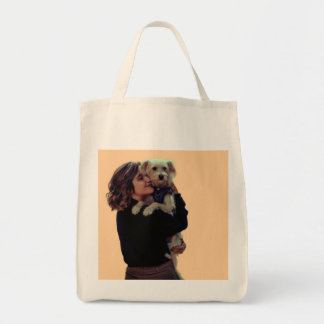 Woman with her cute dog tote bag