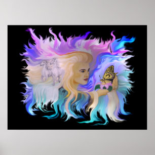 Woman with Horse and Butterfly Poster