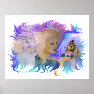 Woman with Horse and Butterfly Poster