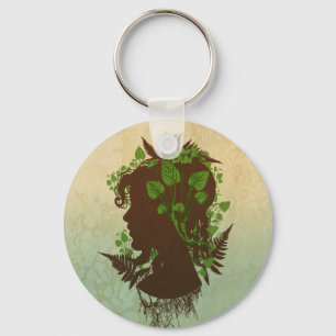 Woman with Leaves and Vines Key Ring