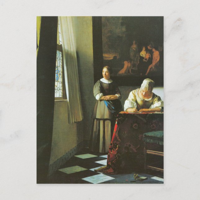 Woman with messenger by Johannes Vermeer Postcard (Front)