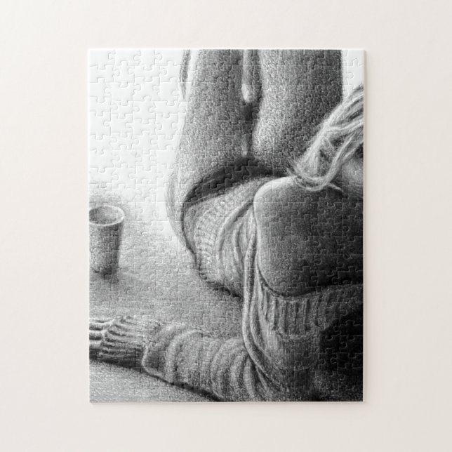 Woman with morning coffee Pencil drawing art Jigsaw Puzzle (Vertical)