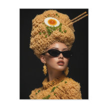 Woman with Noodles and Chopsticks Hair and Clothes