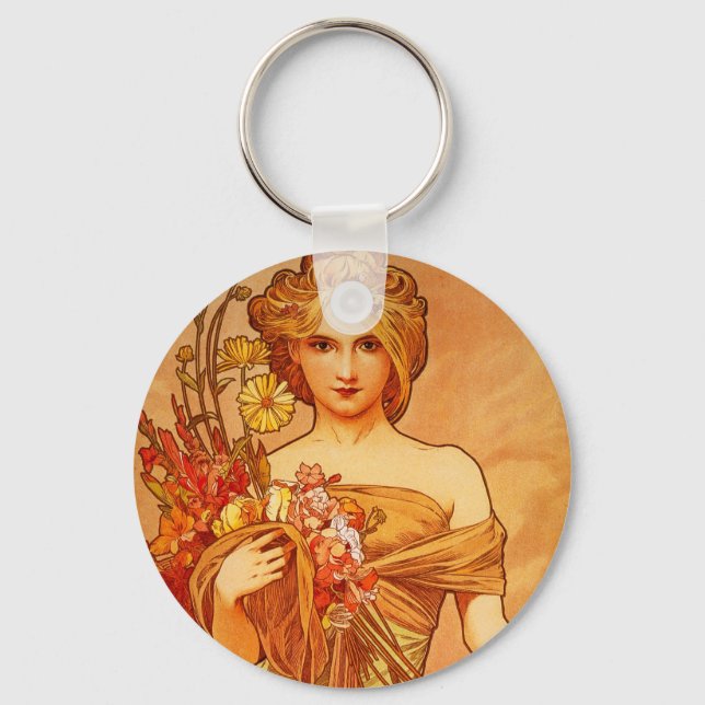 Woman with Oragna Bouquet Key Ring (Front)