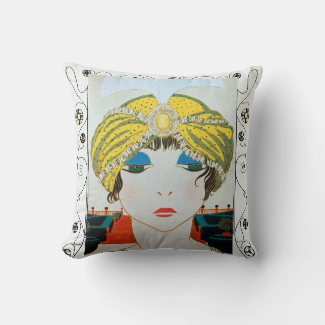 WOMAN WITH ORIENTAL YELLOW TURBAN / Beauty Fashion Cushion (Front)