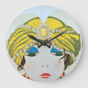 WOMAN WITH ORIENTAL YELLOW TURBAN / Beauty Fashion Large Clock