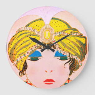 WOMAN WITH ORIENTAL YELLOW TURBAN / Beauty Fashion Large Clock