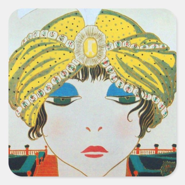 WOMAN WITH ORIENTAL YELLOW TURBAN / Beauty Fashion Square Sticker (Front)