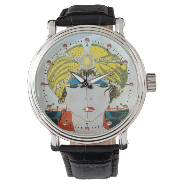 WOMAN WITH ORIENTAL YELLOW TURBAN / Beauty Fashion Watch (Front)