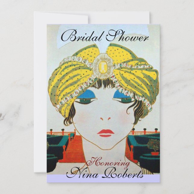 WOMAN WITH ORIENTAL YELLOW TURBAN BRIDAL SHOWER INVITATION (Front)