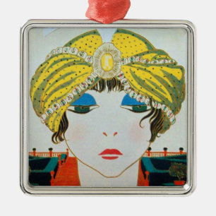 WOMAN WITH ORIENTAL YELLOW TURBAN METAL TREE DECORATION