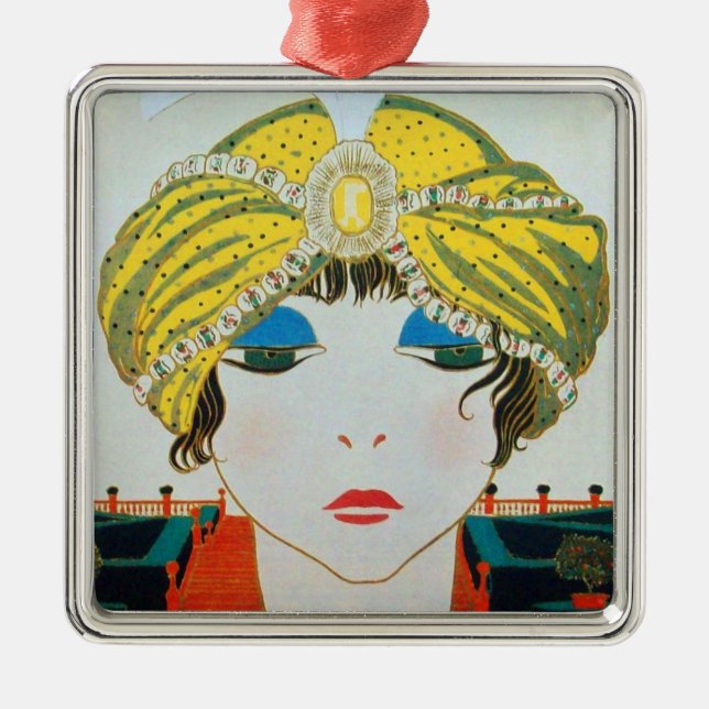 WOMAN WITH ORIENTAL YELLOW TURBAN METAL TREE DECORATION (Front)