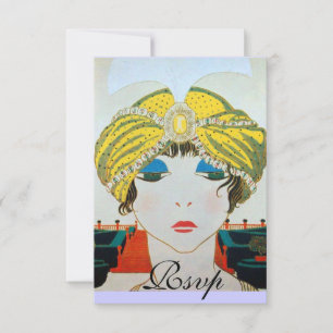 WOMAN WITH ORIENTAL YELLOW TURBAN RSVP