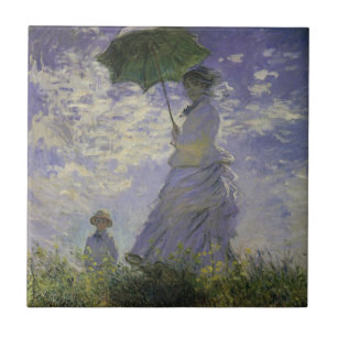 Woman with Parasol by Claude Monet, Vintage Art Ceramic Tile