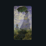 Woman with Parasol by Claude Monet, Vintage Art Label<br><div class="desc">The Stroll, Camille Monet and Her Son Jean (Woman with a Parasol) (1875) by Claude Monet is a vintage impressionist fine art family portrait painting. A mother taking a walk with her young child in a field or spring meadow. She is holding a sun umbrella and wearing a beautiful dress...</div>