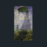 Woman with Parasol by Claude Monet, Vintage Art Label<br><div class="desc">The Stroll, Camille Monet and Her Son Jean (Woman with a Parasol) (1875) by Claude Monet is a vintage impressionist fine art family portrait painting. A mother taking a walk with her young child in a field or spring meadow. She is holding a sun umbrella and wearing a beautiful dress...</div>