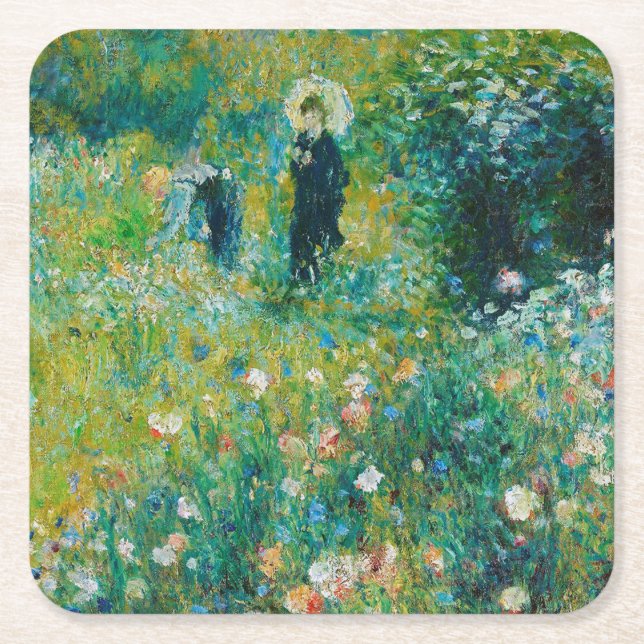 Woman with Parasol, Garden, Renoir Square Paper Coaster (Front)
