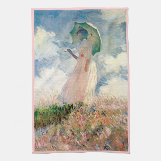 Woman with Parasol Promenade Monet Tea Towel (Vertical)