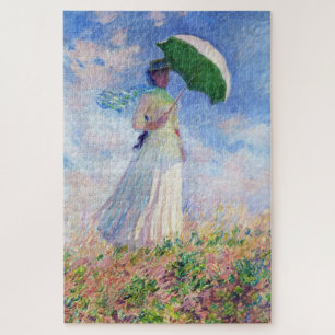 Woman with Parasol Turned to Right Monet vibrant Jigsaw Puzzle