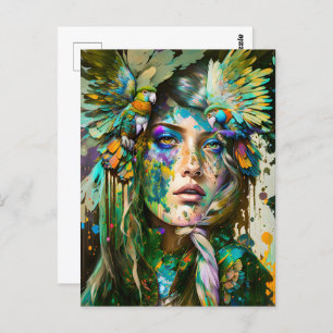 Woman with parrot, Postcrossing Postcard