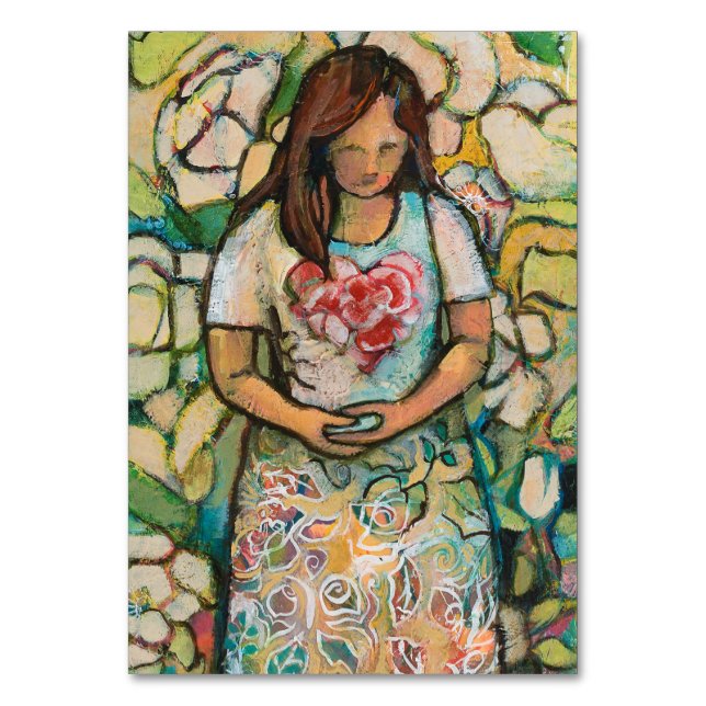 Woman with Patience prayer card, Romans 5 Table Number (Front)