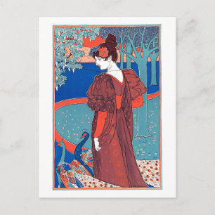 Woman with Peacocks by Louis Rhead Postcard