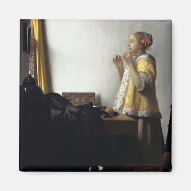 Woman with Pearl Necklace by Johannes Vermeer Magnet (Front)