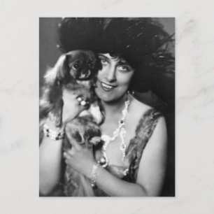 Woman with Pekingese, 1920s Postcard
