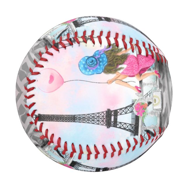 Woman with Pink Balloon in Paris Baseball Gift (Front Left)