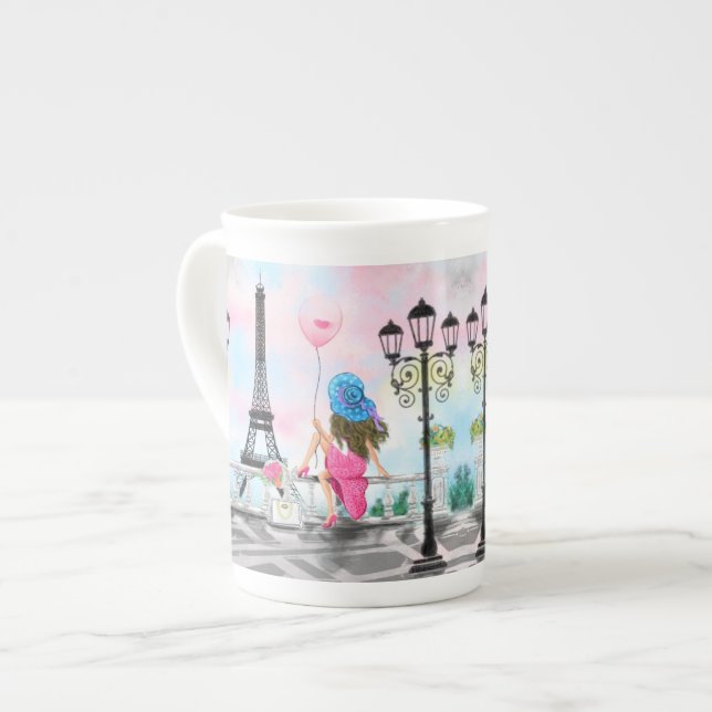 Woman with Pink Balloon in Paris Mug Eiffel Tower (Front Left)