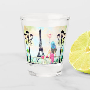 Woman with Pink Balloon in Paris Shot Glass