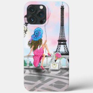 Woman with Pink Heart Balloon - I Love Paris iPhone 13 Pro Max Case