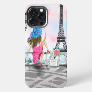 Woman with Pink Heart Balloon - I Love Paris iPhone 13 Pro Max Case
