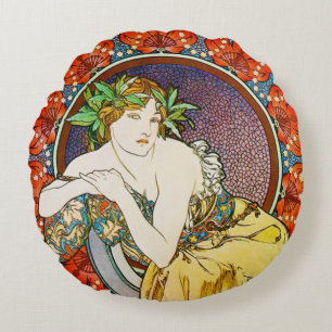 Woman with Poppy, Alphonse Mucha Throw Pillow