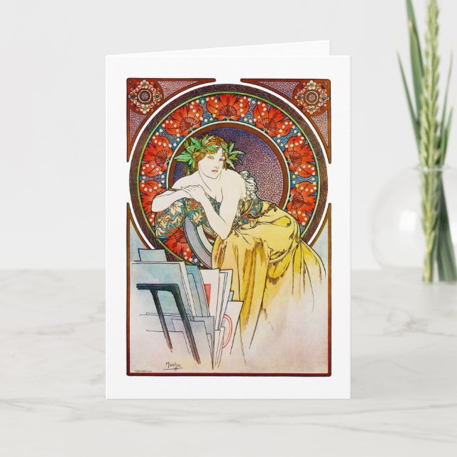 Woman with Poppy, Mucha Card (Front)