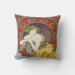 Woman with Poppy, Mucha Cushion