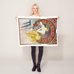 Woman with Poppy, Mucha Fleece Blanket