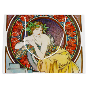 Woman with Poppy, Mucha Large Gift Bag