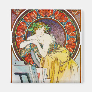 Woman with Poppy, Mucha Magnet